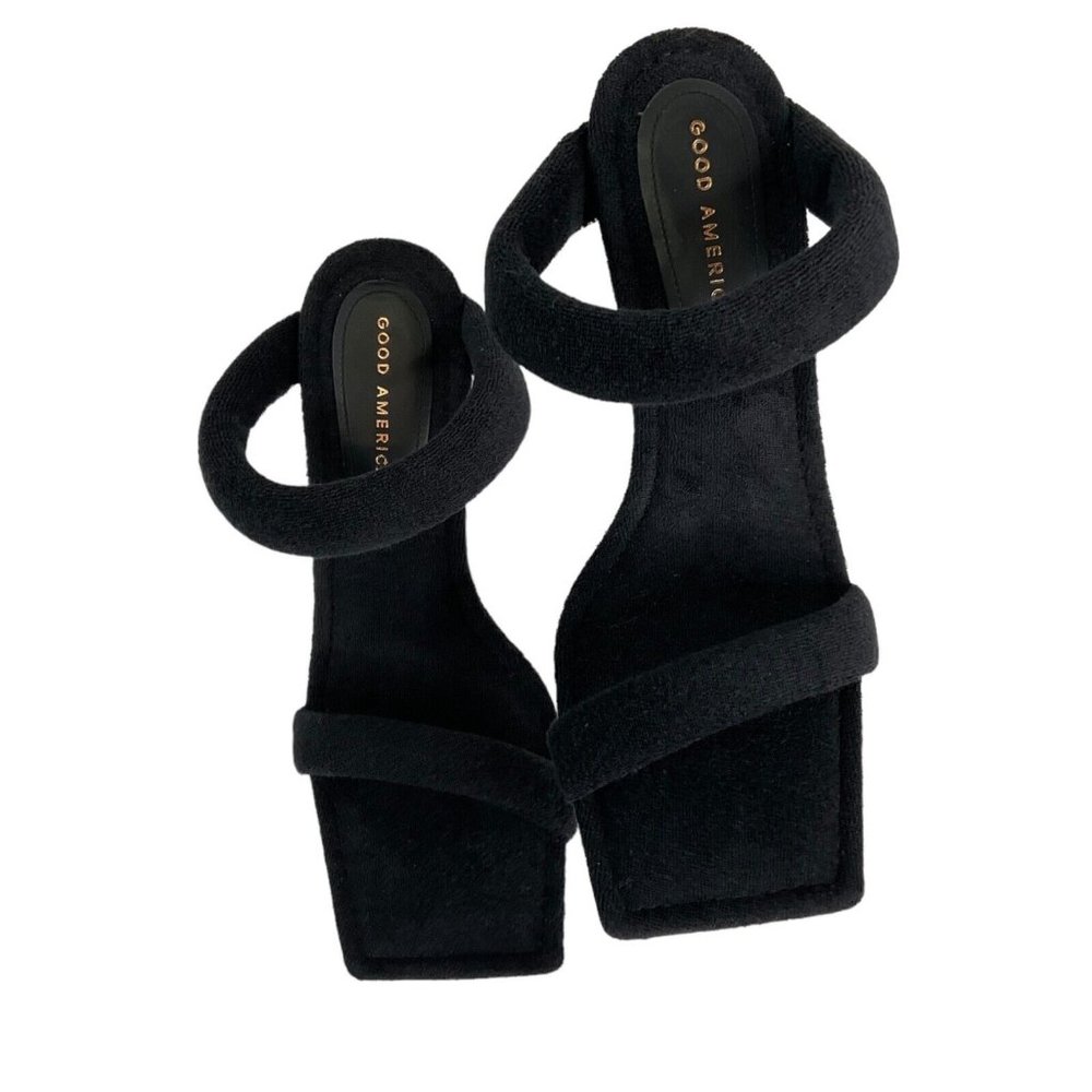 Good American Shoes Womens Size 8 Black Terry Cloth Heels Stilleto $260 Nwb - Picture 6 of 10